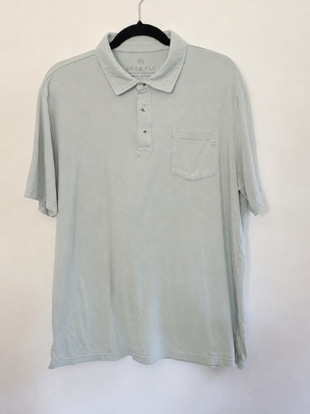 Free Fly XL Bamboo Cotton Polo Shirt Sage Green Pocket Outdoor Casual Stretch